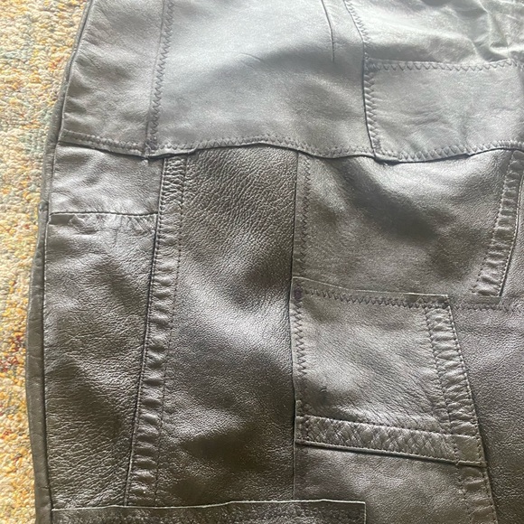 Vtg 90s Black Leather Patchwork Maxi Skirt Sz 3X Goth Biker Boho 46”w Handmade - Picture 5 of 5